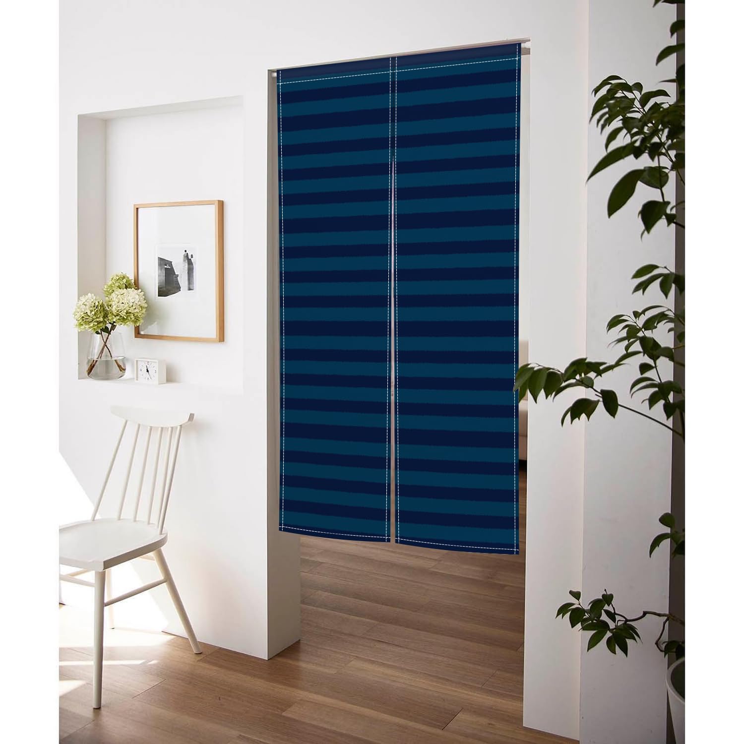 Amazon｜のれん Qinunipoto 縞柄 青色 暖簾 シンプル風 幅72cm丈120cm
